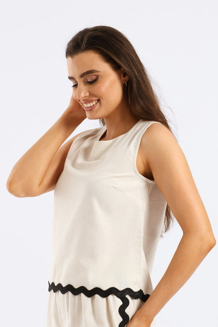 Hilo Ricrac Shell Tank - Oatmeal Melange