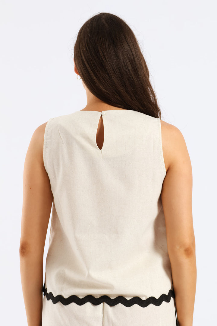 Hilo Ricrac Shell Tank - Oatmeal Melange
