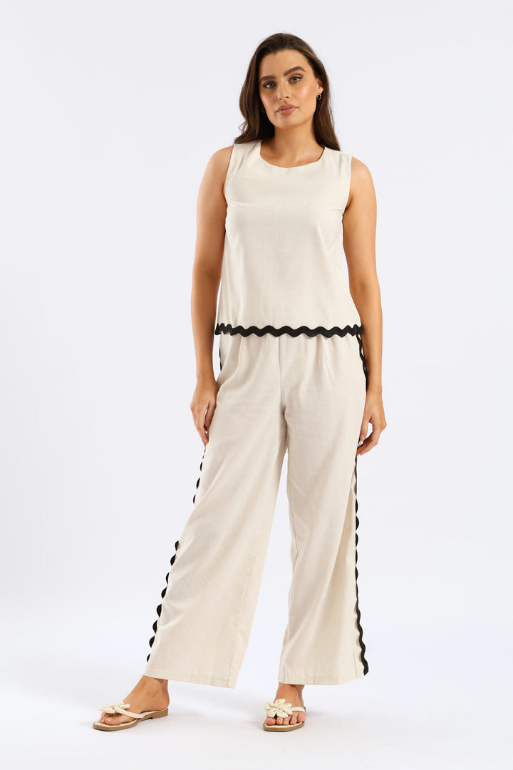Pull-On Flat Front Wideleg Culotte Pant - Oatmeal Melange