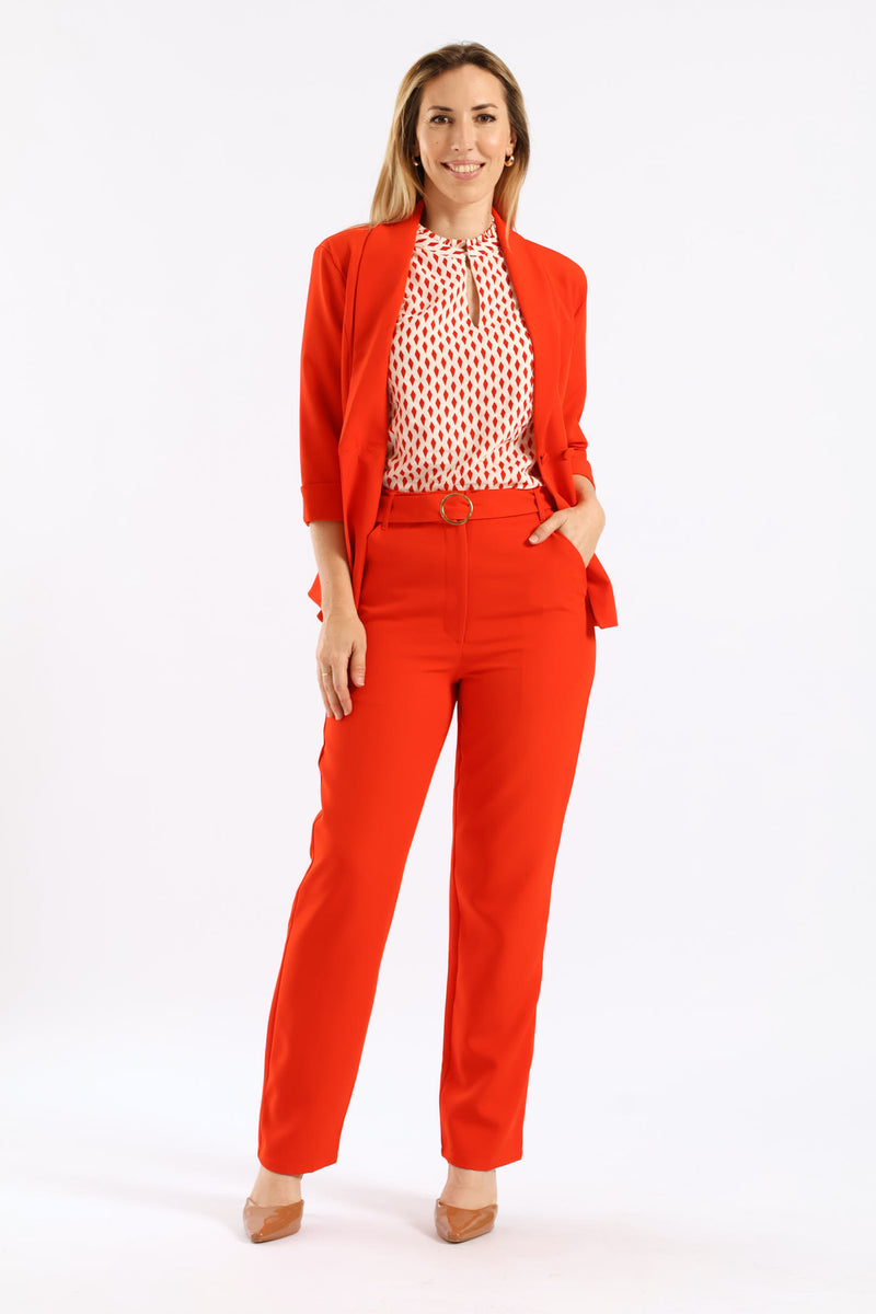 Buckle Belted Tapered Leg Pant - Red