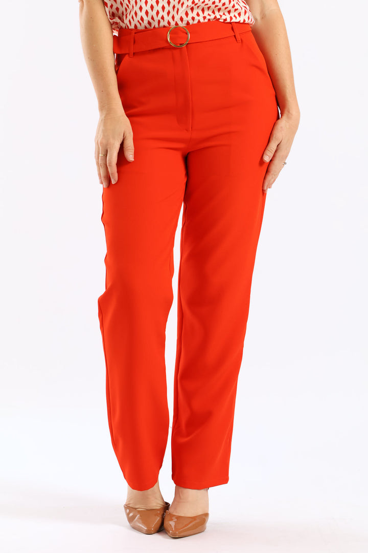 Buckle Belted Tapered Leg Pant - Red