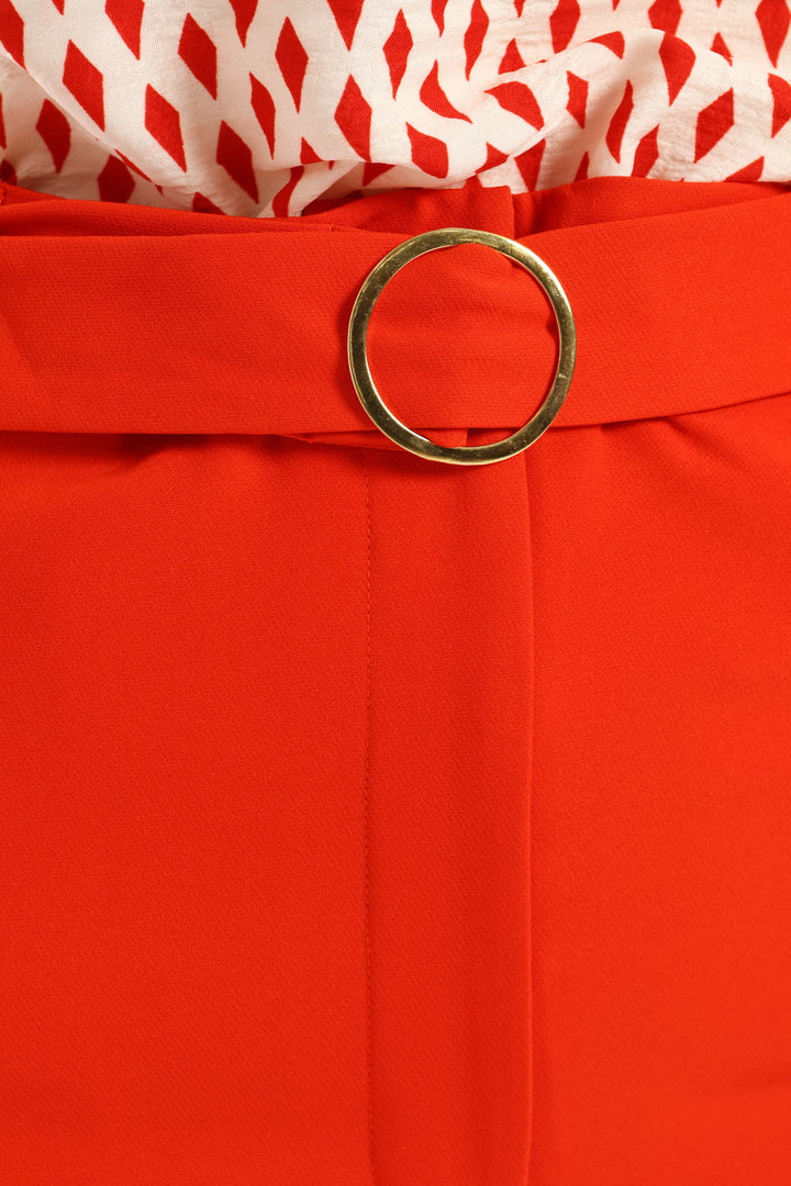 Buckle Belted Tapered Leg Pant - Red