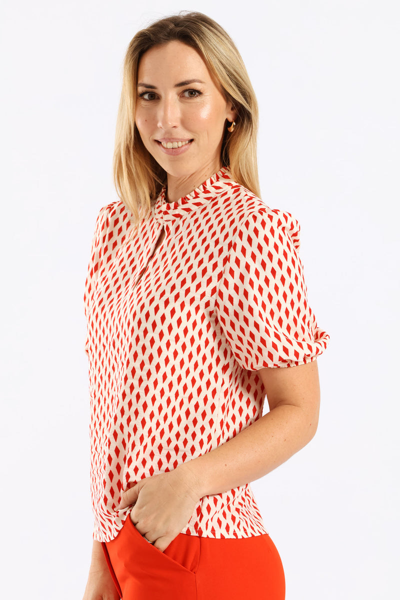 Keyhole Puff Sleeve Blouse - Cream