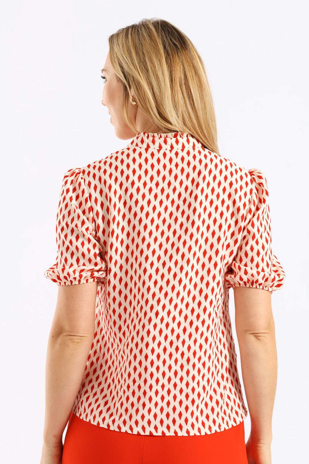 Keyhole Puff Sleeve Blouse - Cream