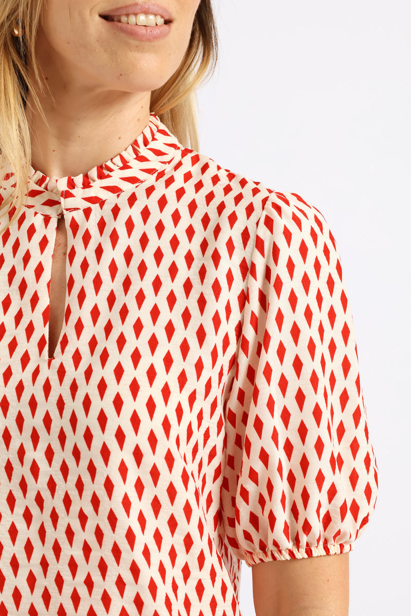 Keyhole Puff Sleeve Blouse - Cream