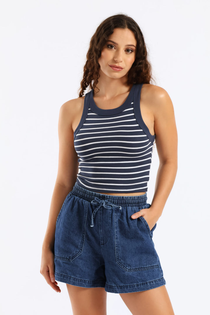 Yarn Dye Stripe Rib Tank - Navy/White
