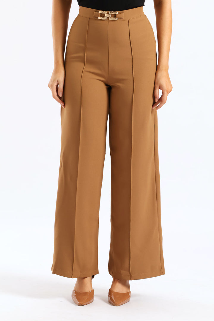 Pin Tuck Trim Wide Leg Pant - Taupe