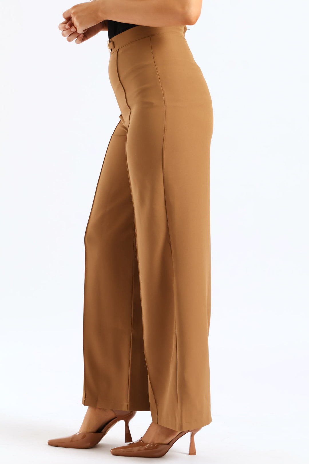 Pin Tuck Trim Wide Leg Pant - Taupe