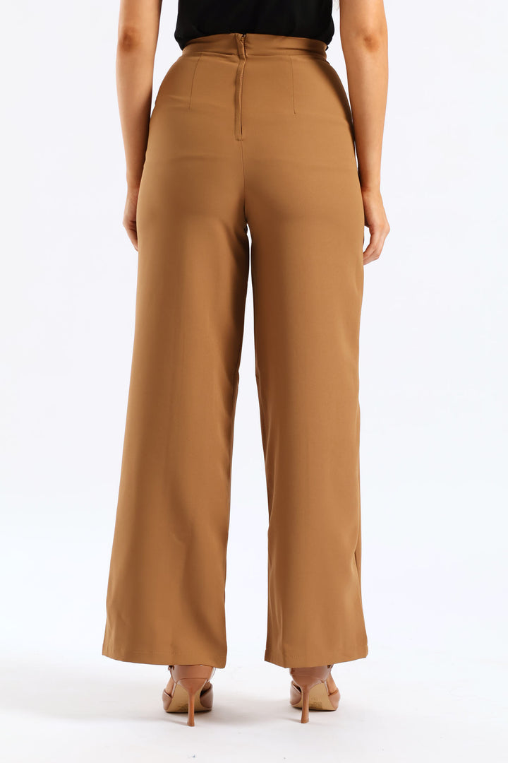 Pin Tuck Trim Wide Leg Pant - Taupe