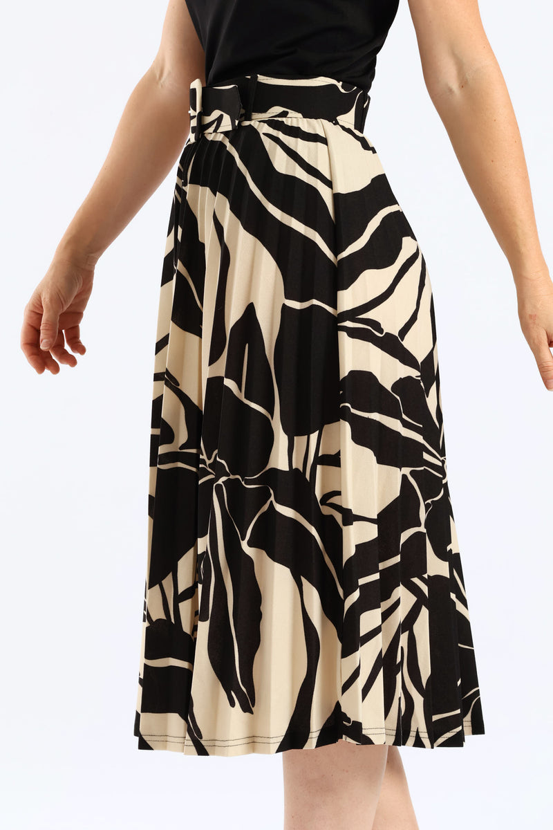 Abstract Monochrome Pleated Midi Skirt - Black/Cream