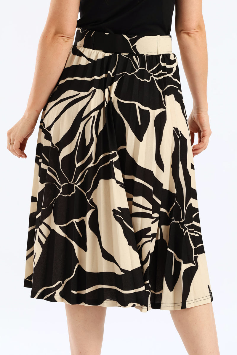 Abstract Monochrome Pleated Midi Skirt - Black/Cream