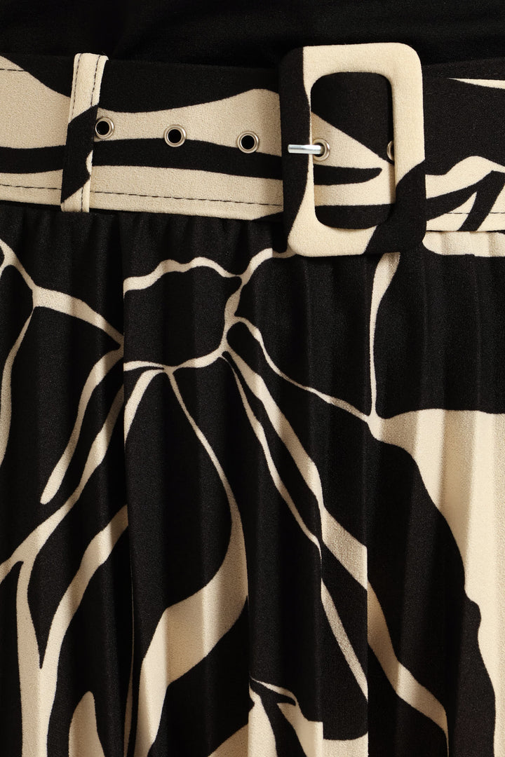 Abstract Monochrome Pleated Midi Skirt - Black/Cream