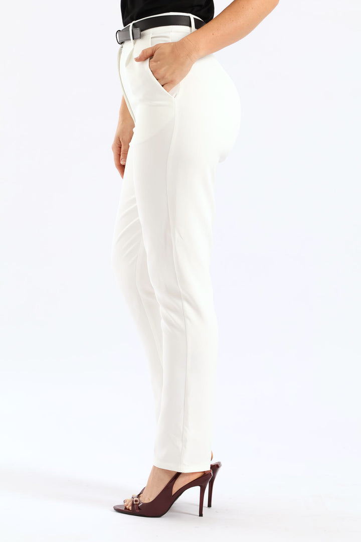 Belted Tapered Leg Pant - Cream
