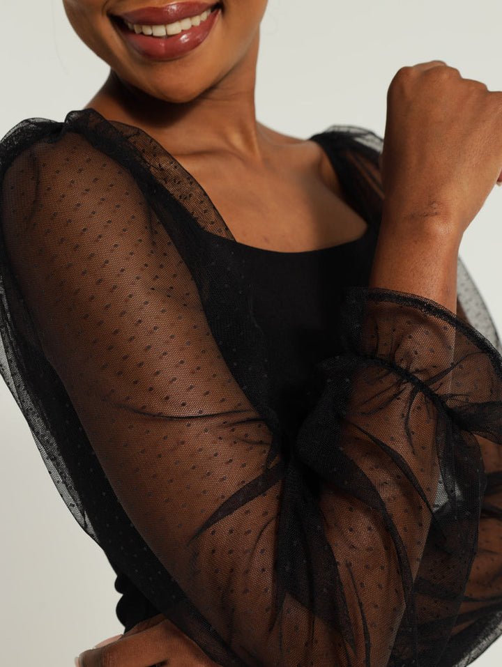 Dobby Mesh Bodycon Dress - Black