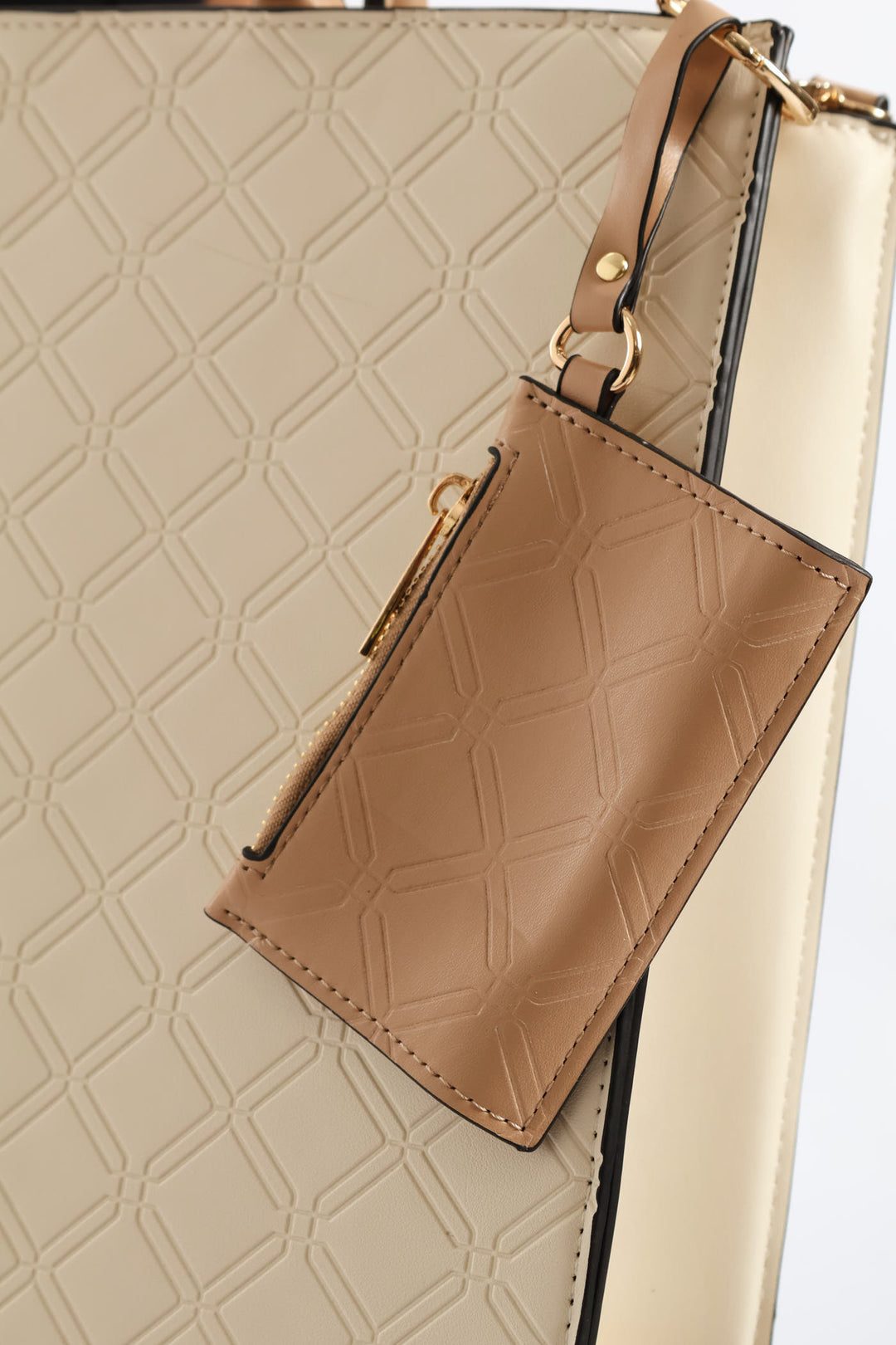 Top Handle Square Embossed Laptop Bag - Cream