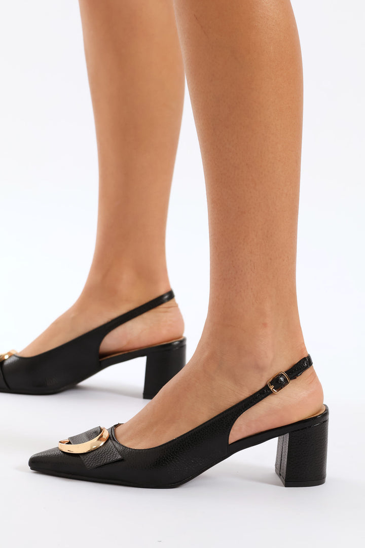 Circle Trim Slingback Heel - Black