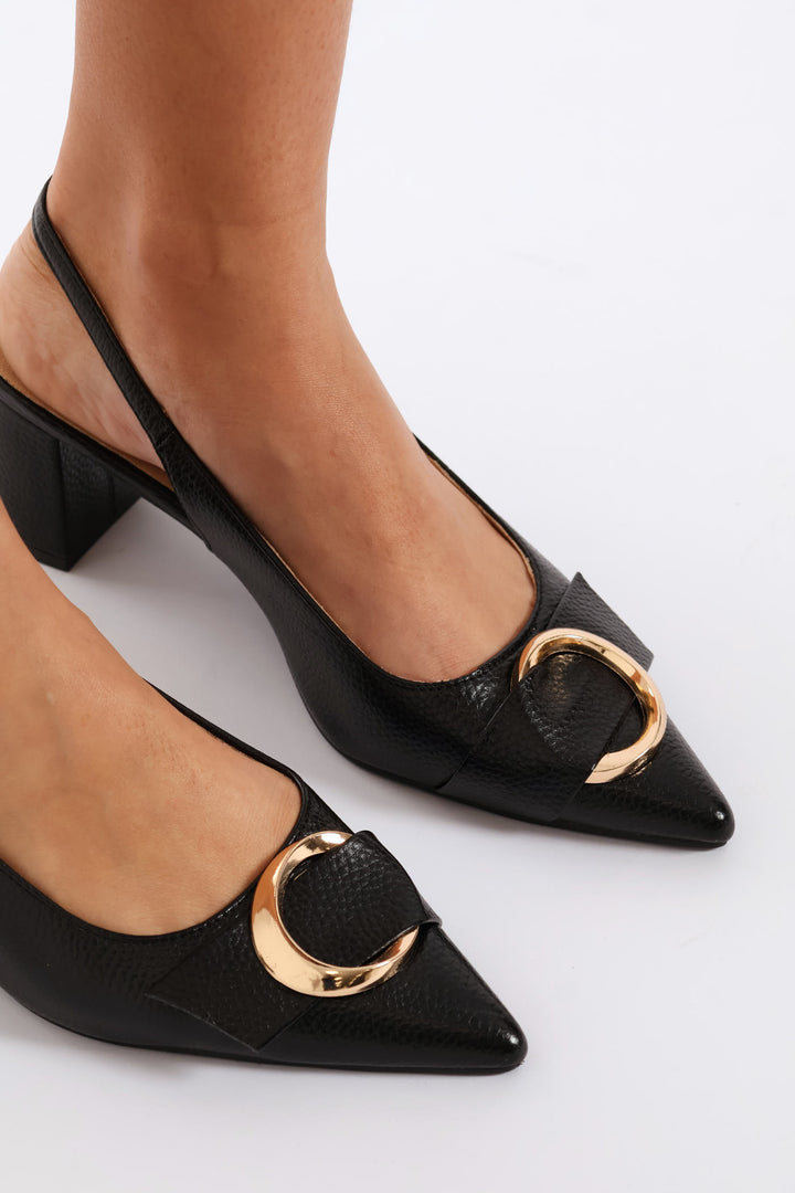 Circle Trim Slingback Heel - Black