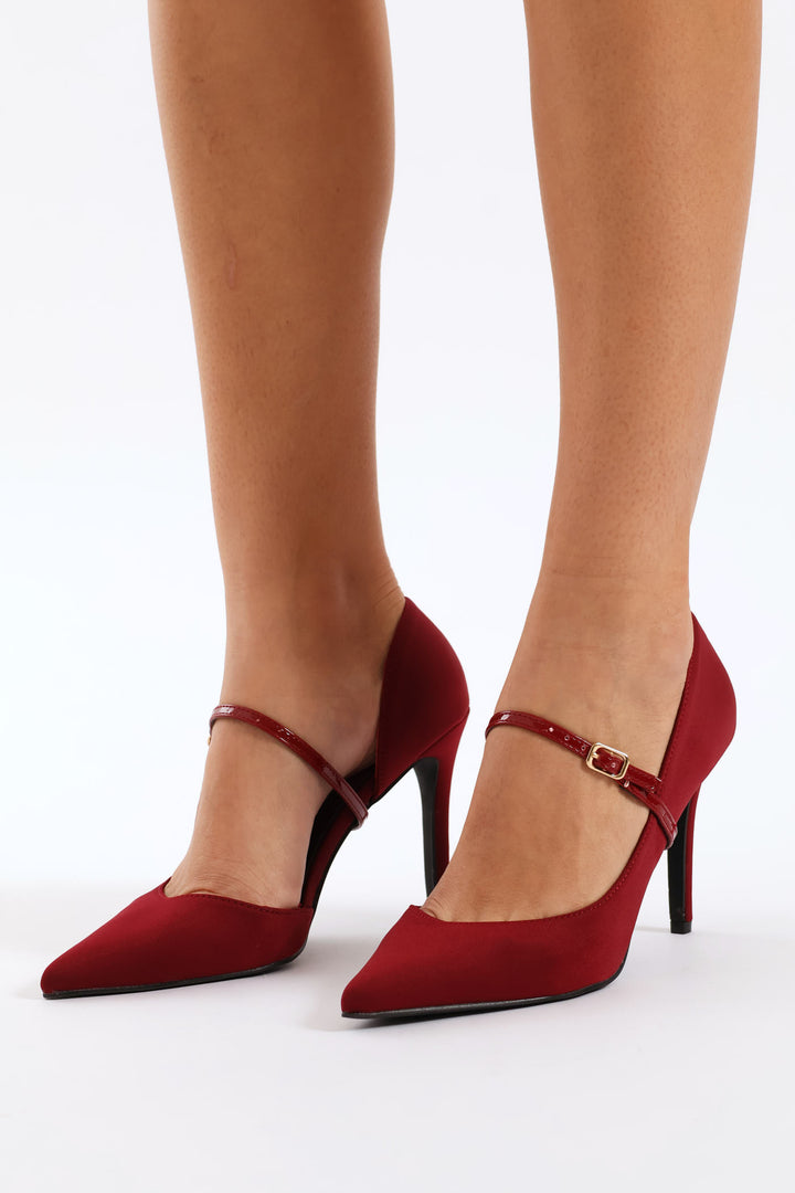 Open Waist Maryjane Court Heel - Dark Red