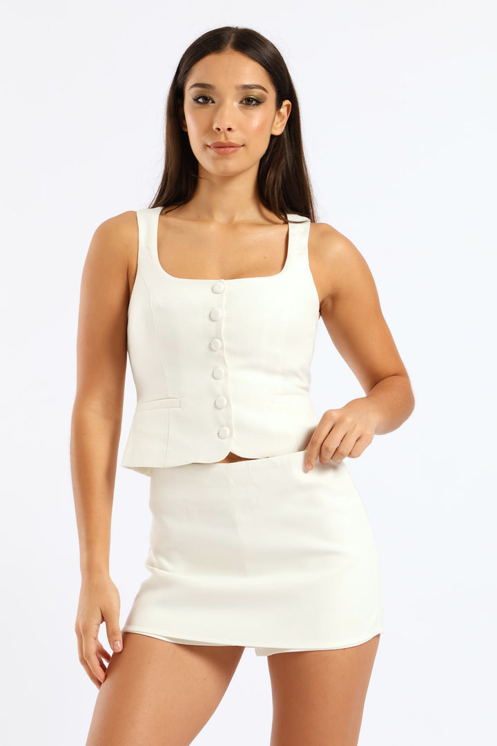 Dressy Skirt & Waistcoat Set - Ivory