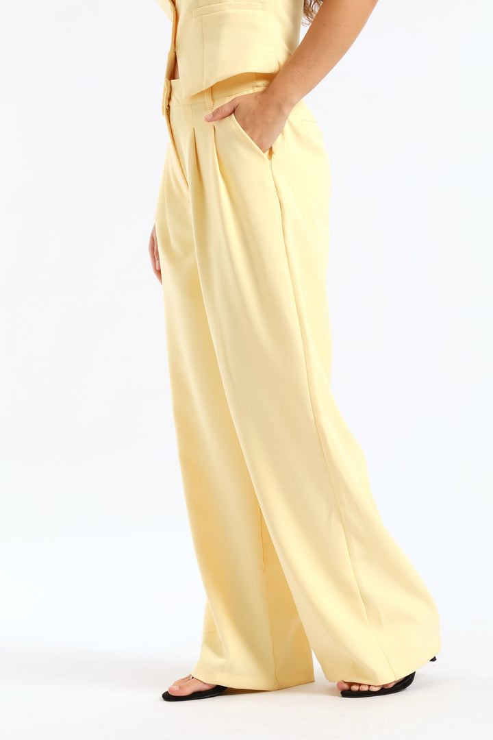 Pleated Trouser - Pastel Yellow