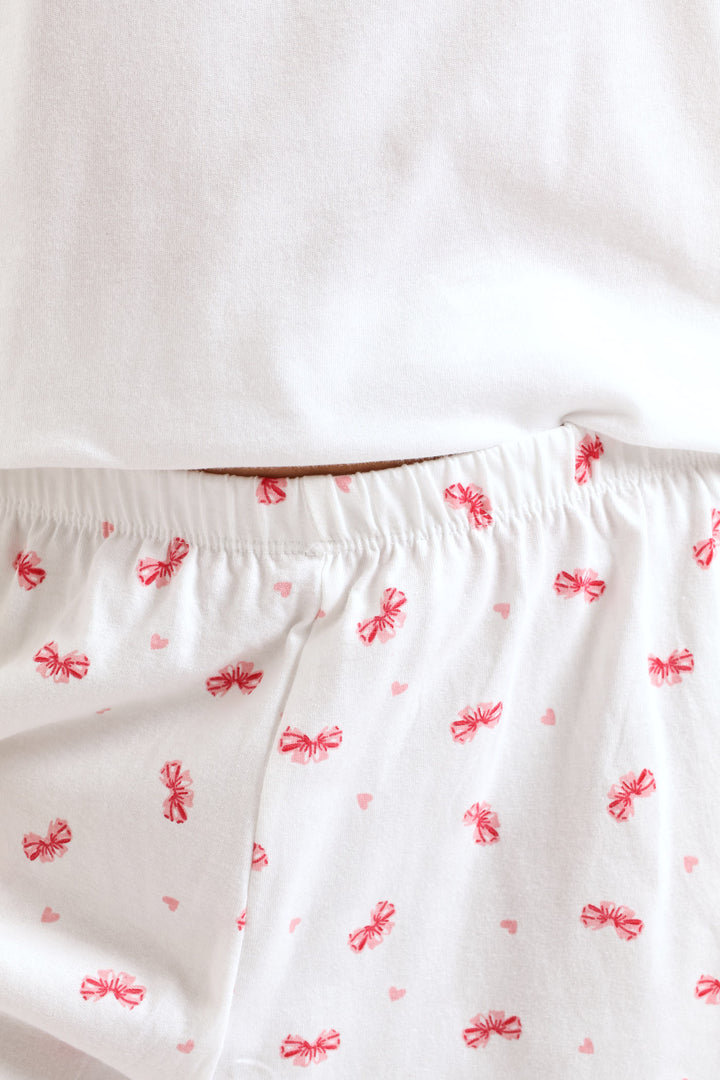 Diamante Bow Detail Knit Short Set - White