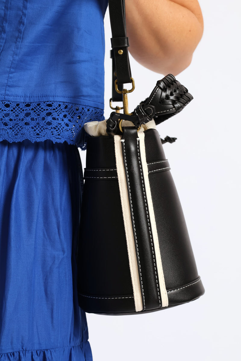 Double Handle Bucket Bag - Black