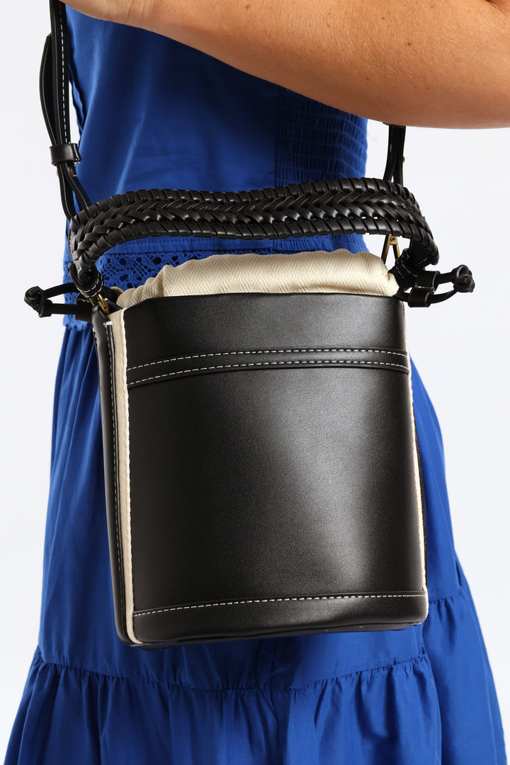 Double Handle Bucket Bag - Black