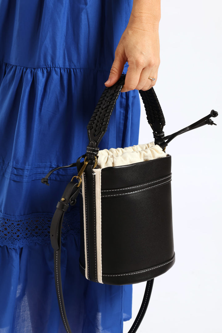 Double Handle Bucket Bag - Black
