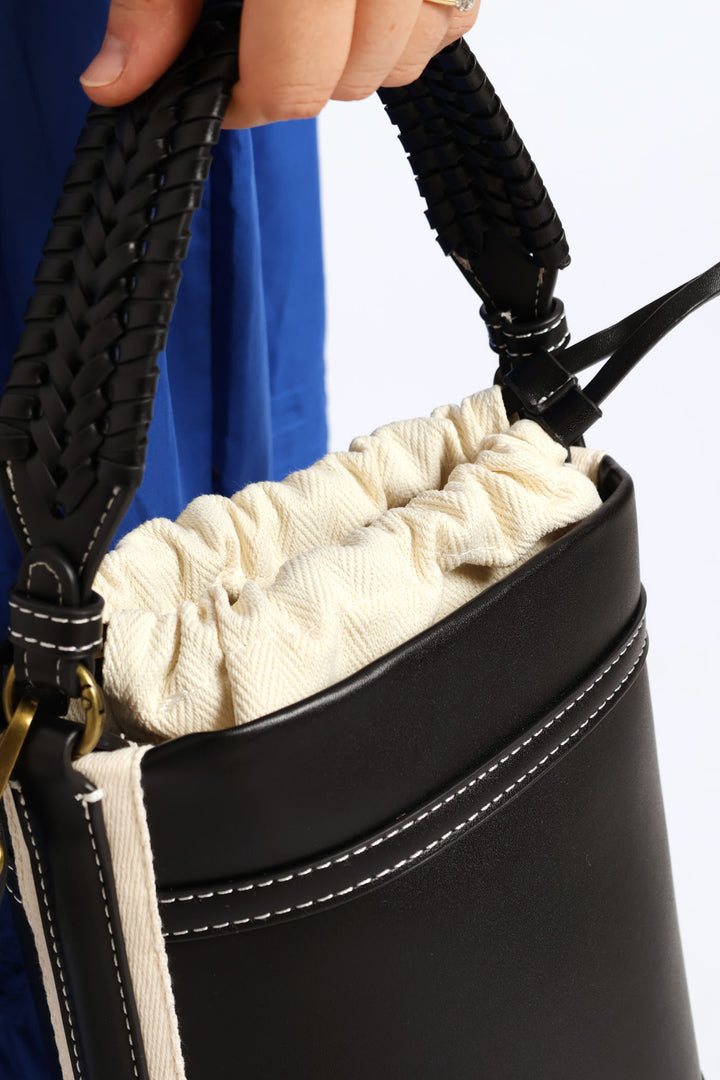 Double Handle Bucket Bag - Black