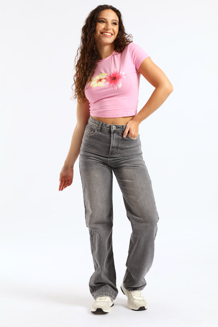 Double Hibiscus Baby Tee - Pink