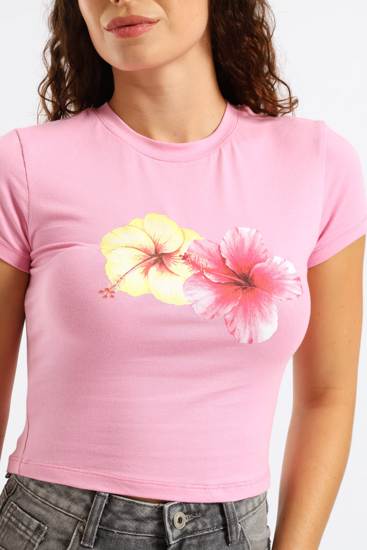 Double Hibiscus Baby Tee - Pink