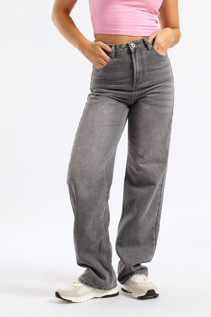 Slouchy Wide Leg Denim - Grey