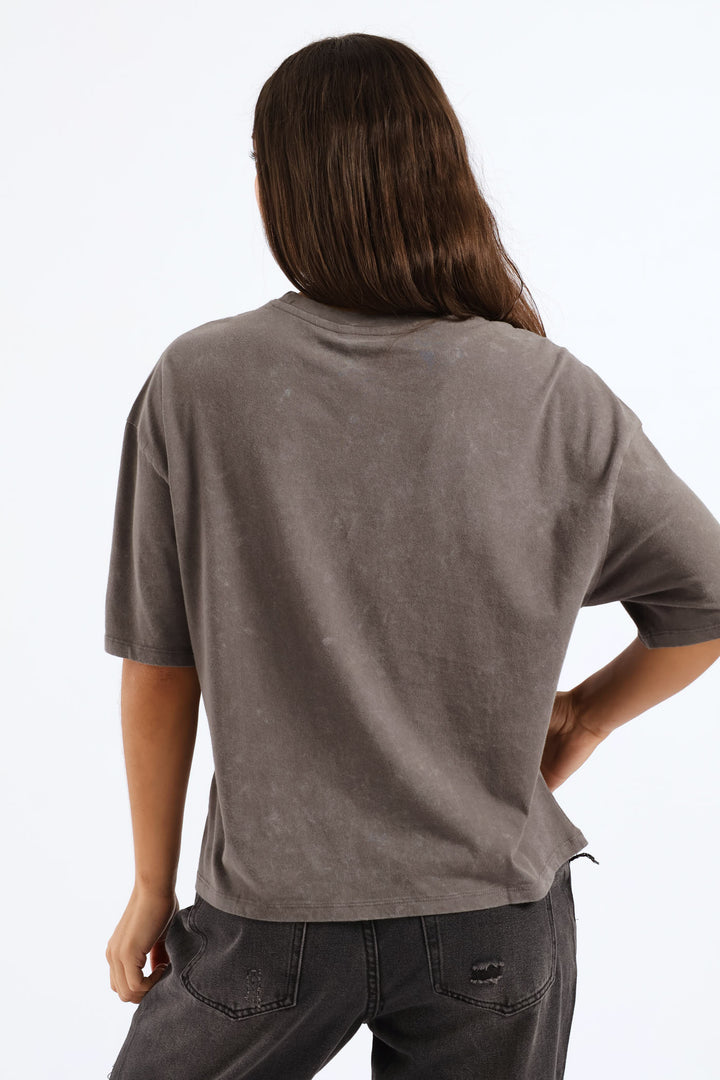 Oversized Washed Tropical Tee - Charcoal