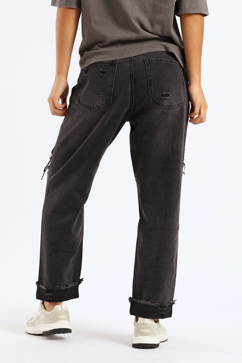 Ripped Knee Boyfriend Jean - Salty Black