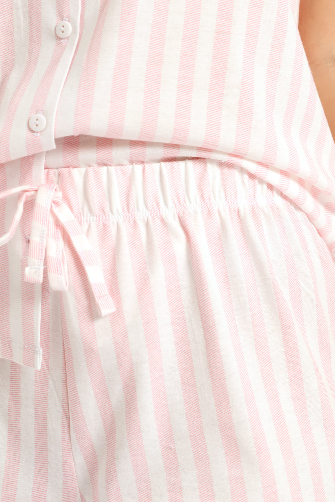 Button Through & Capri Stripe Knit Set - White/Pink
