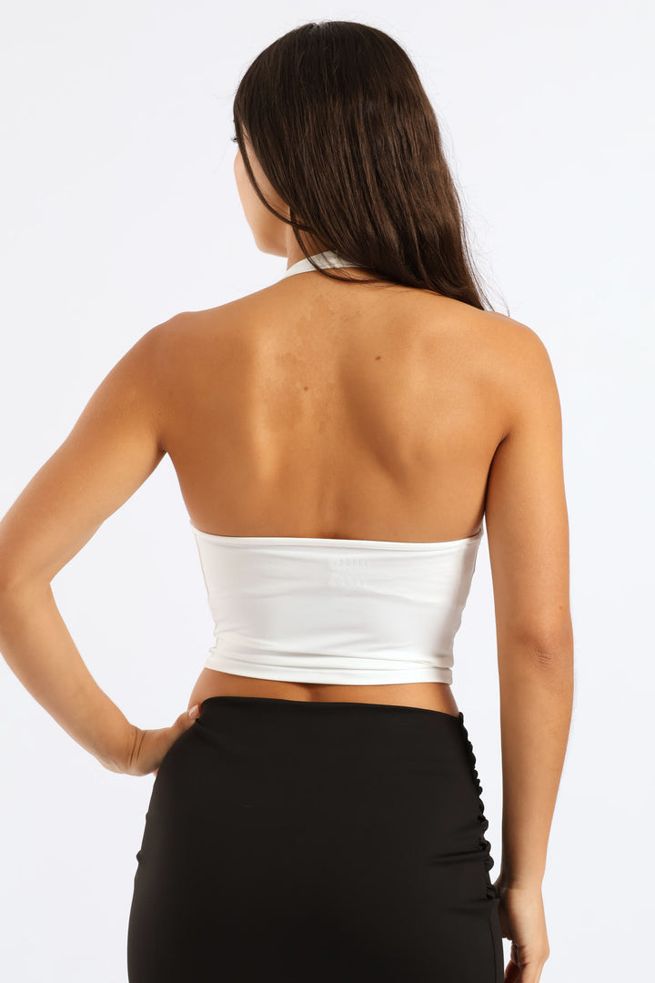 Cowl Neck Polyamide Halter Top - Off White