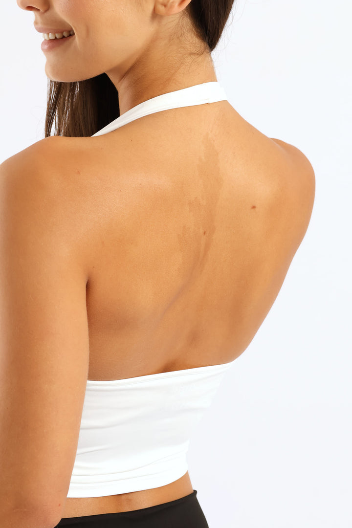 Cowl Neck Polyamide Halter Top - Off White