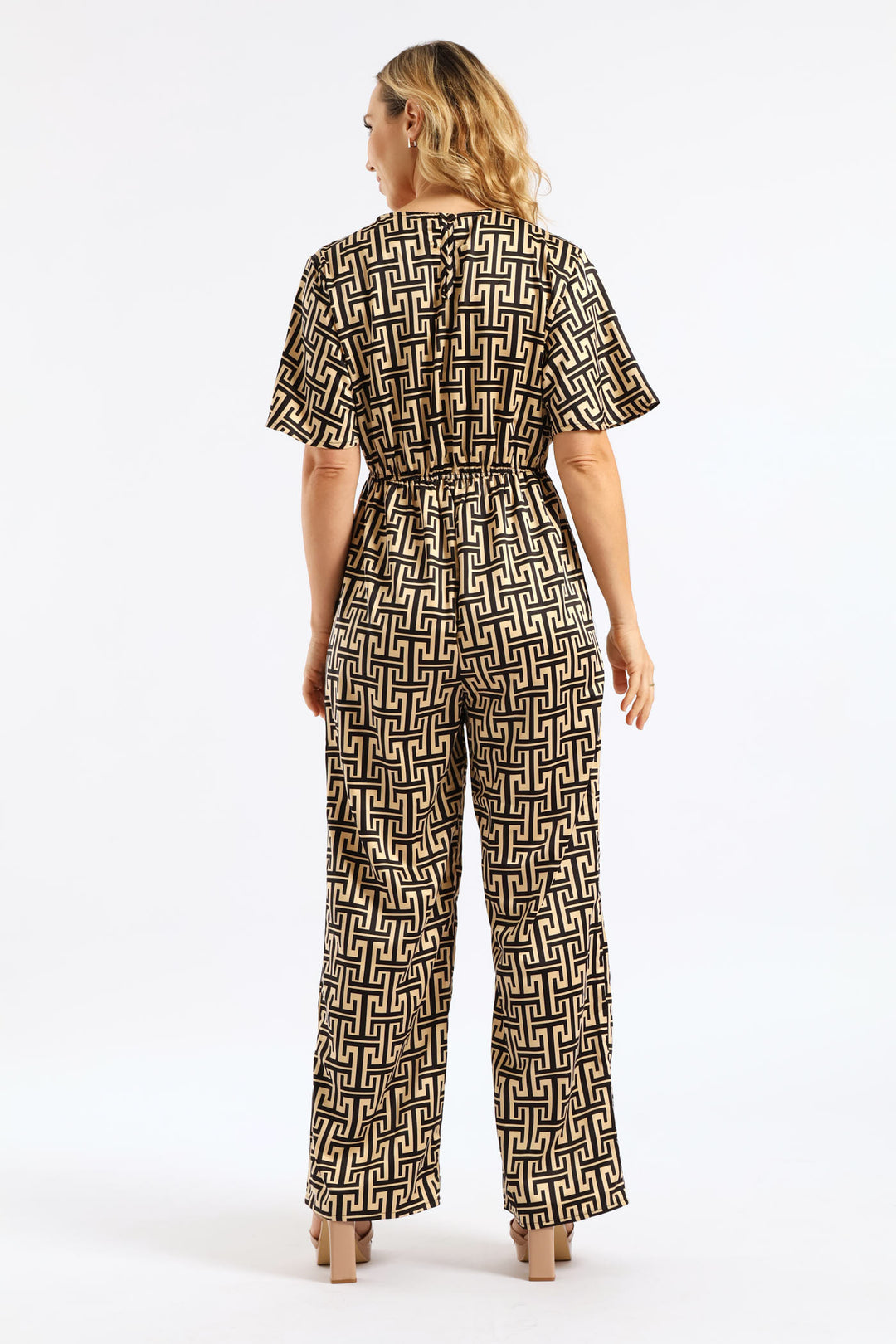 Geo Satin Jumpsuit - Black/Cream