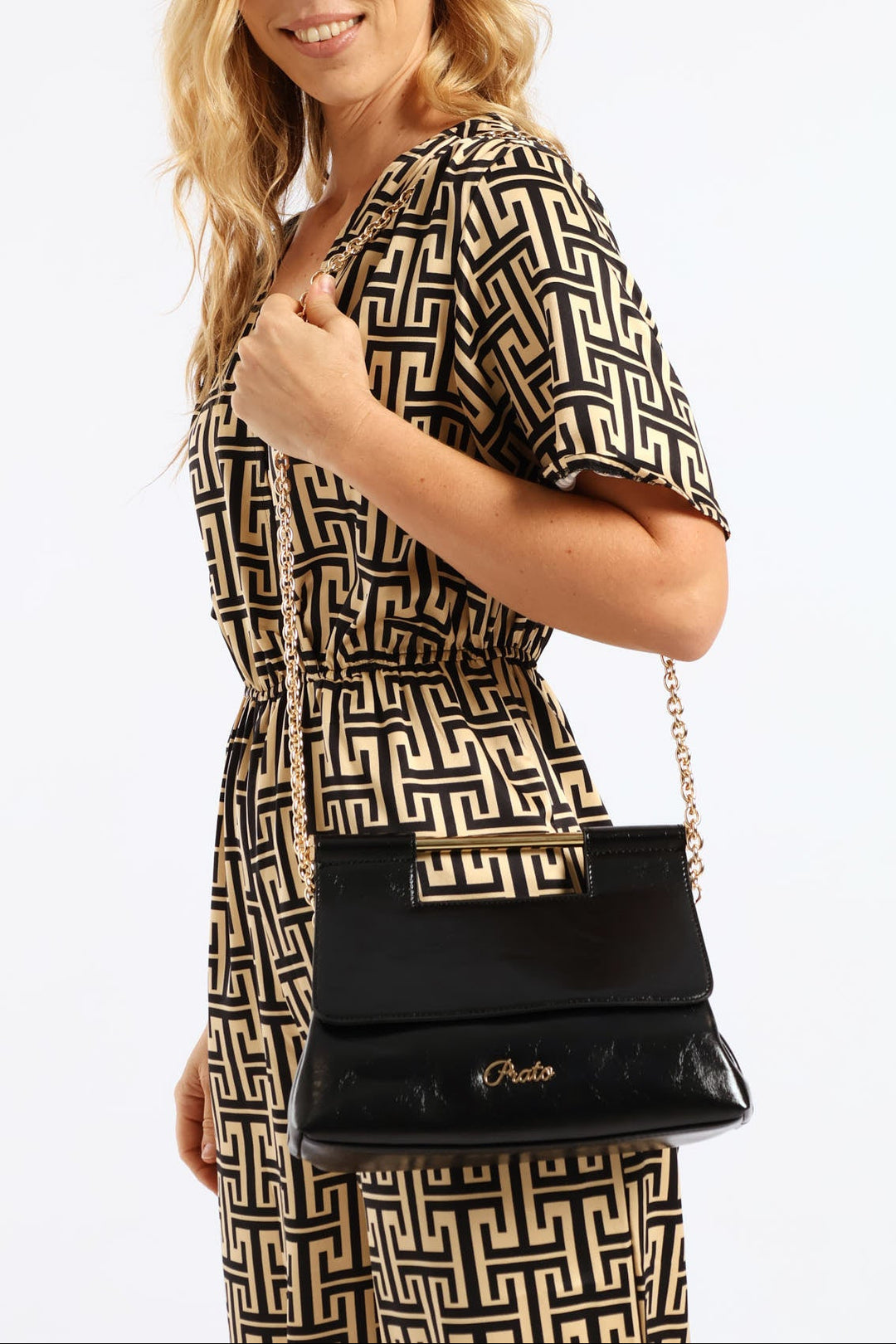 Gold Bar Evening Bag - Black