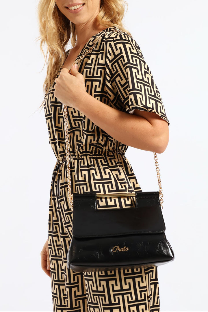 Gold Bar Evening Bag - Black