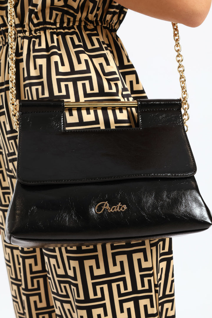 Gold Bar Evening Bag - Black