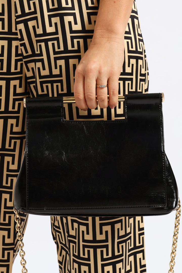 Gold Bar Evening Bag - Black