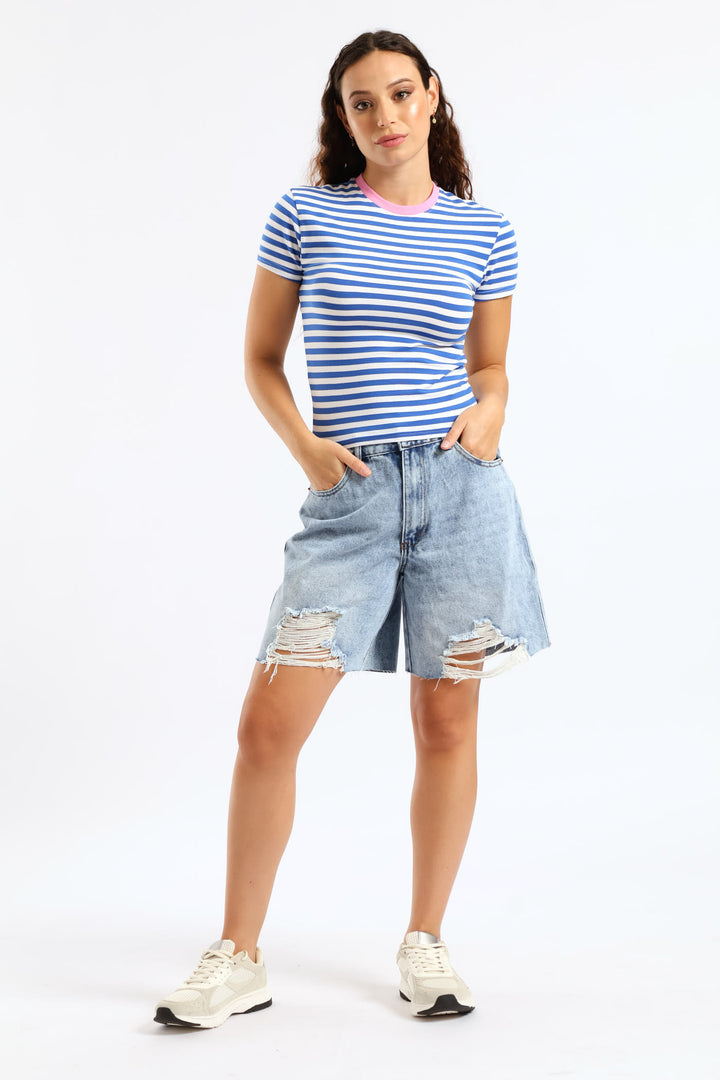 Ripped Hem Bermuda Short - Salty Mid Wash