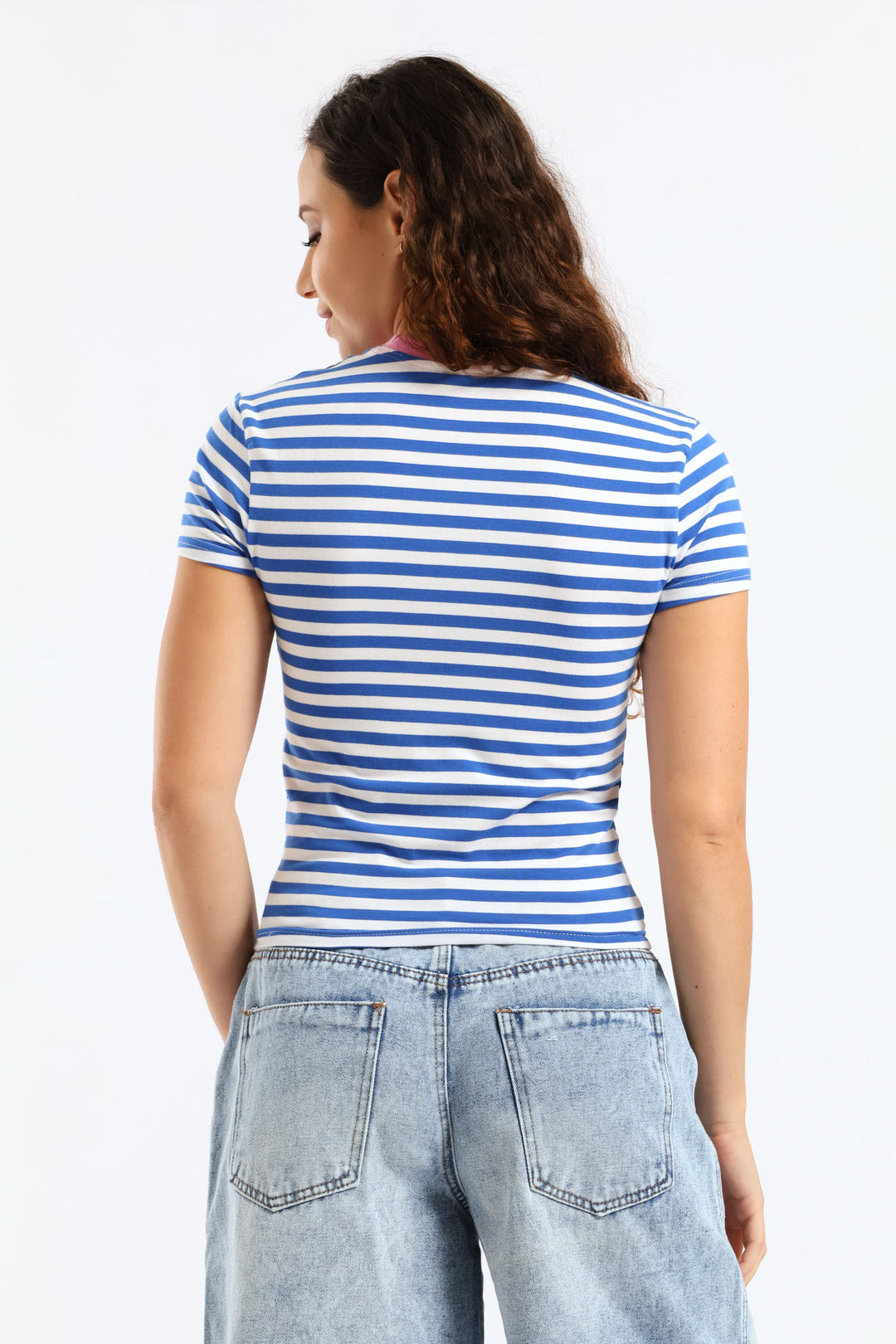 Contrast Neckline Stripe Tee - Blue