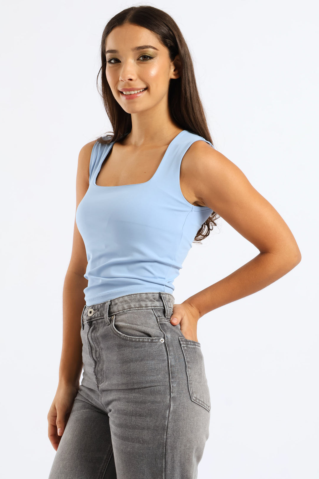 Skin Tight Square Neck Tank - Light Blue