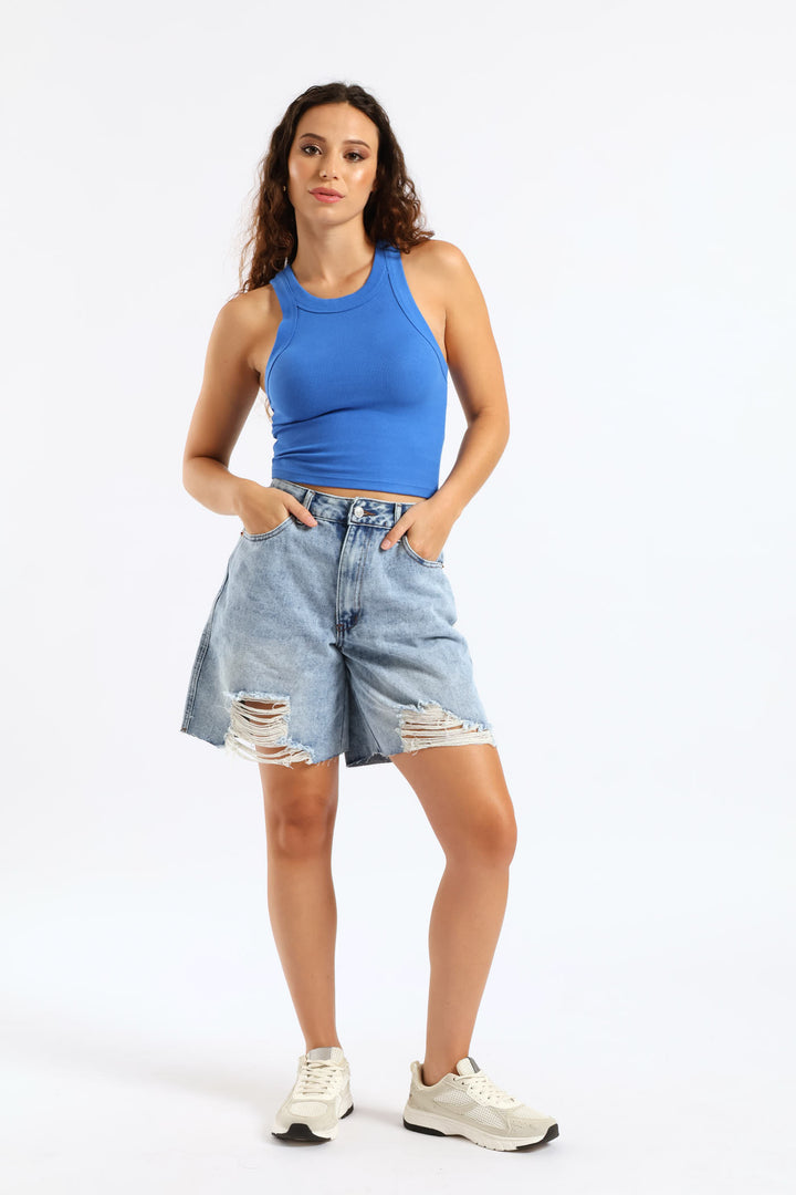 Plain Rib Racer Tank - Cobalt