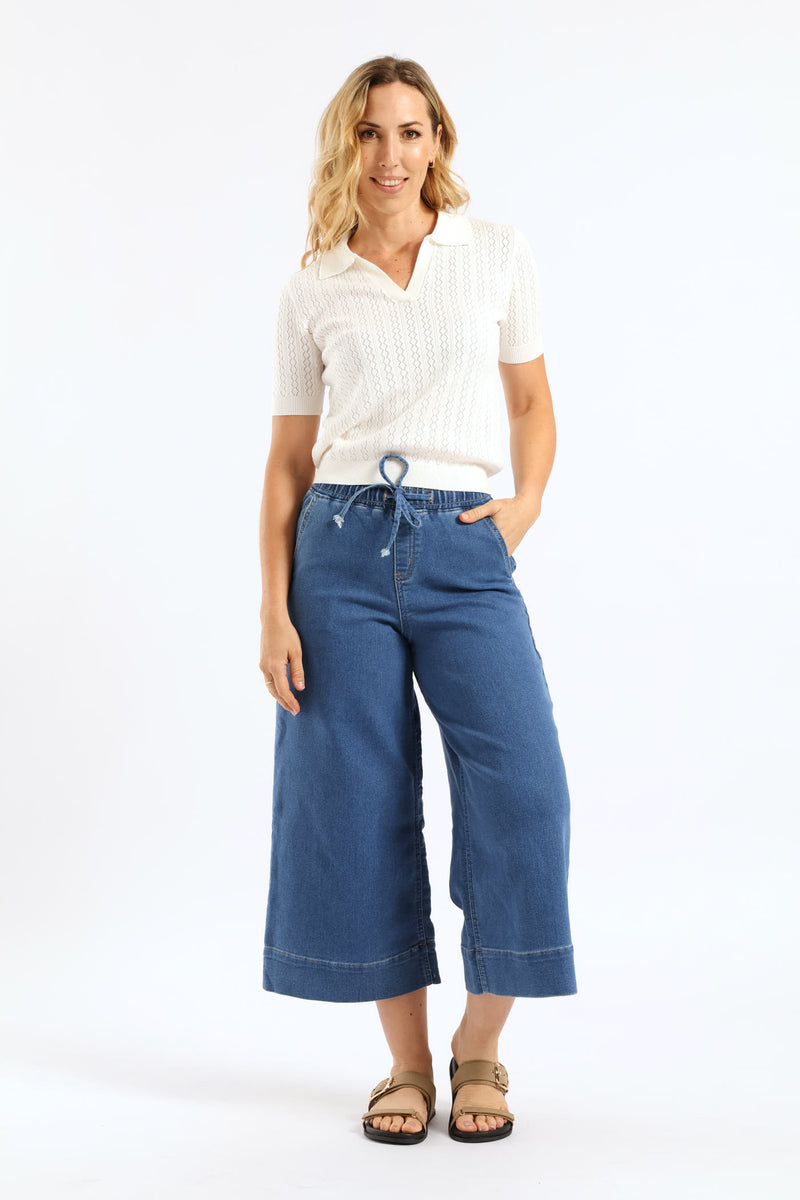 Super High Waist Wide Leg Culotte Jegging  - Mid Wash