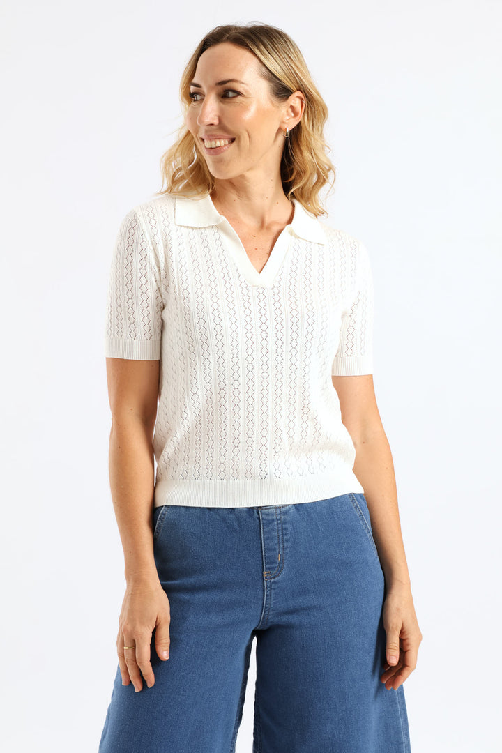 Johnny Collar Knitwear Top - White