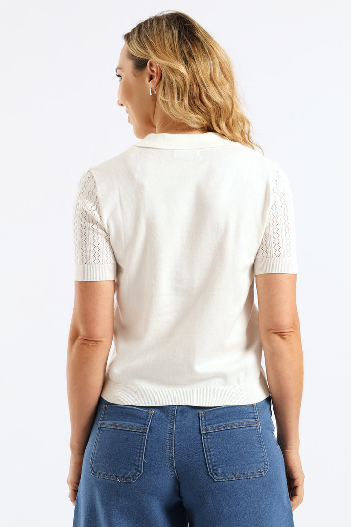 Johnny Collar Knitwear Top - White