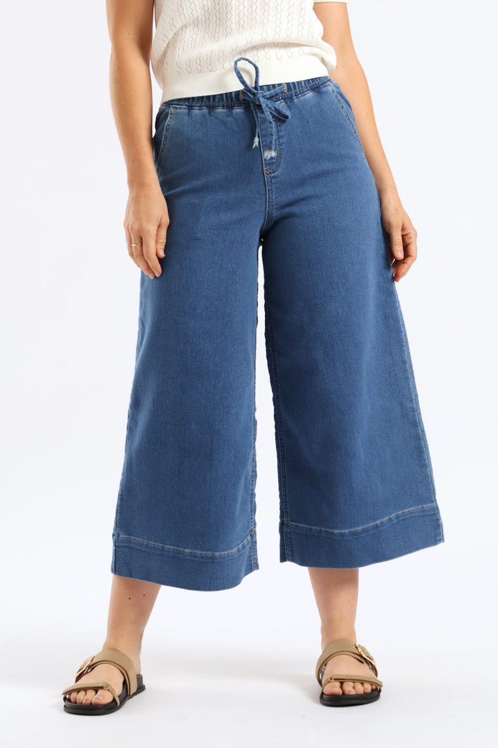 Super High Waist Wide Leg Culotte Jegging  - Mid Wash